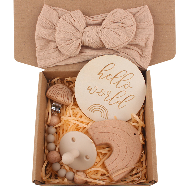 Nuevo bebé de dibujos animados Arco Iris haya mordedor bebé arco pelo banda chupete cadena cinco piezas traje