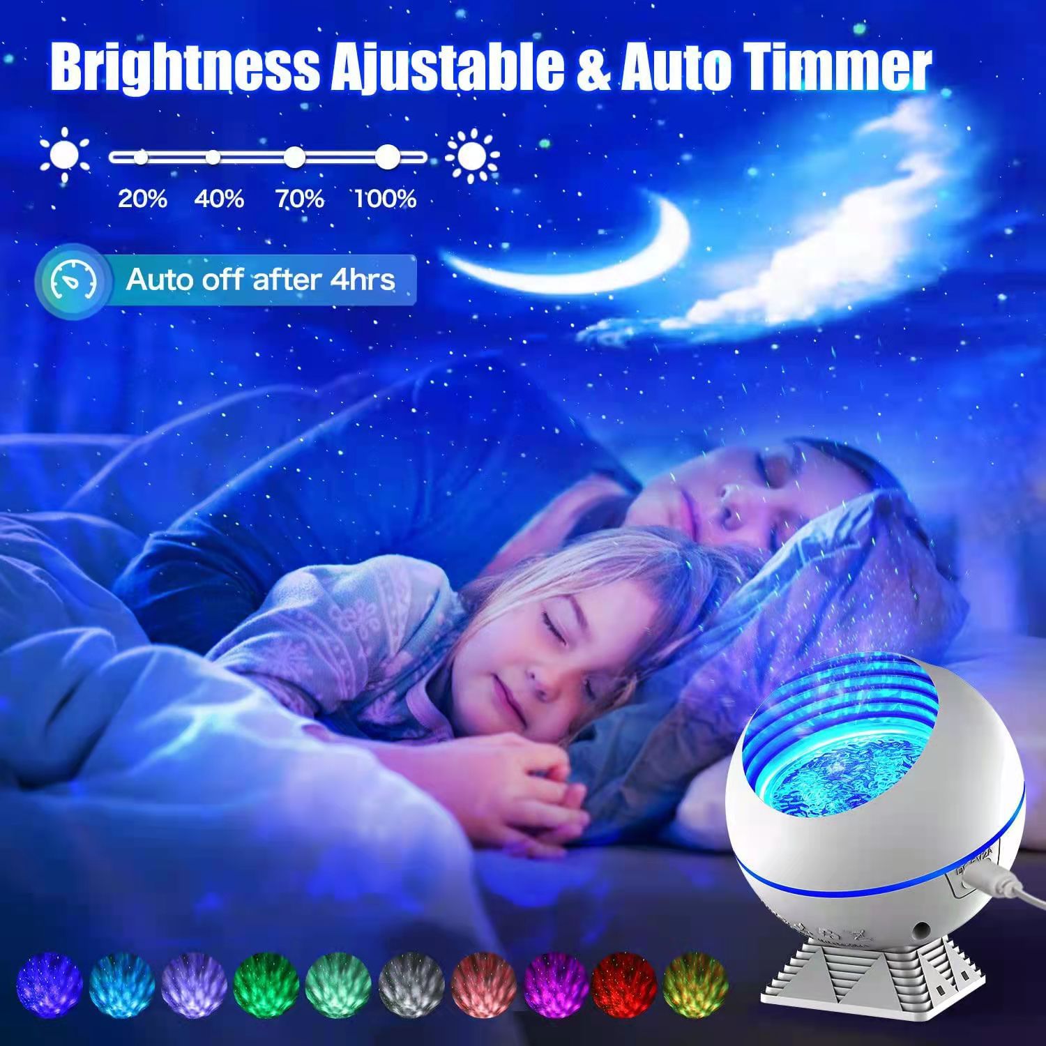 博浪星空宇宙投影灯车载家居氛围星空灯满天星水纹月球led小夜灯