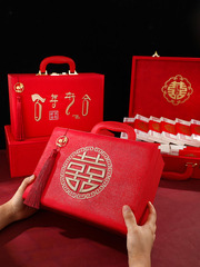 彩禮盒錢盒子聘禮禮金訂婚現金箱子結婚提親嫁妝金盒皮箱裝錢中式