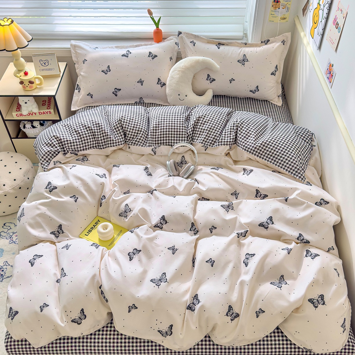 A類母子級ins小清新純綿磨毛四点セット肌シーツ水洗綿布団カバー寮三点セット