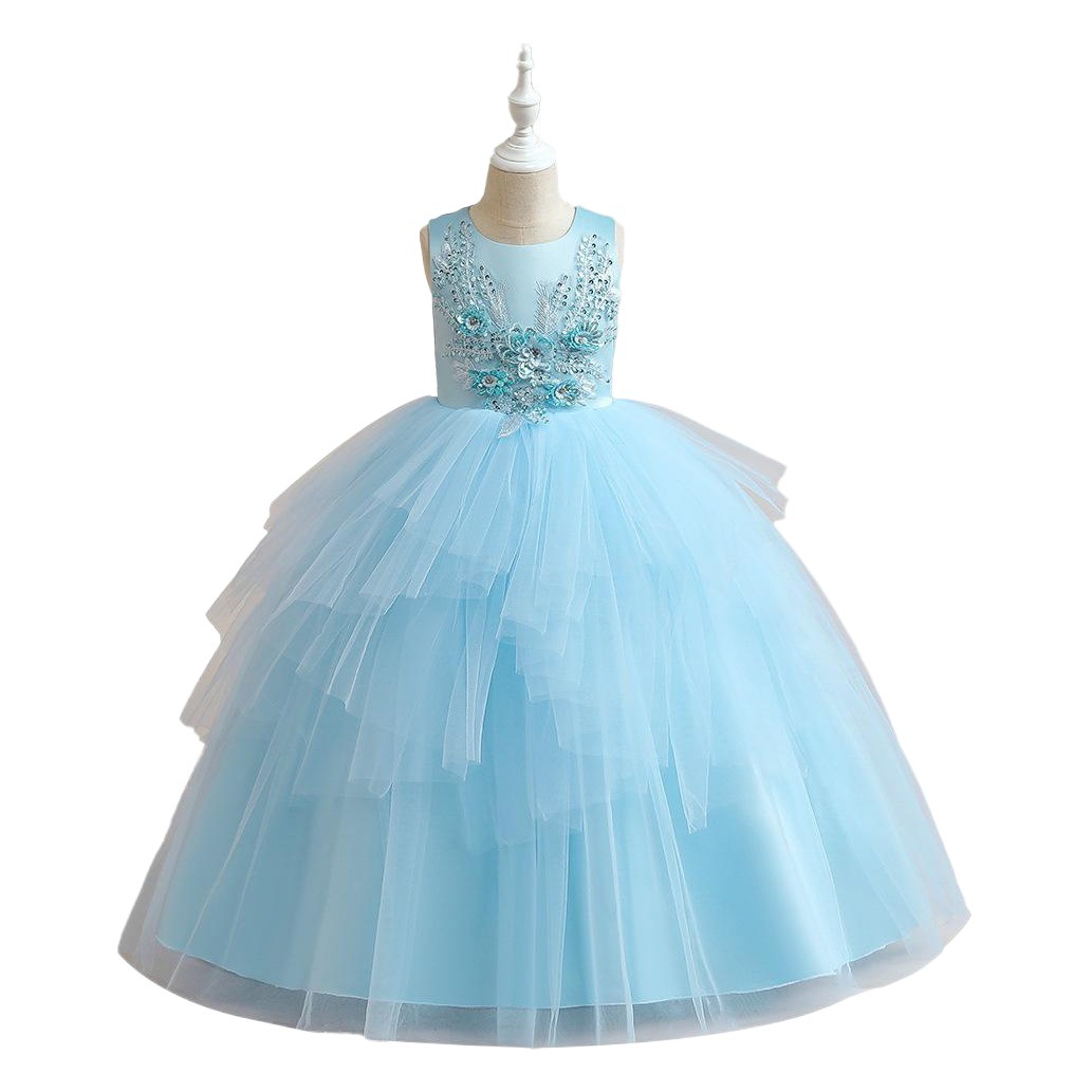 Vestido de niña de Amazon, vestido de princesa de tul de malla, disfraz para actuación de piano, stock transfronterizo disponible