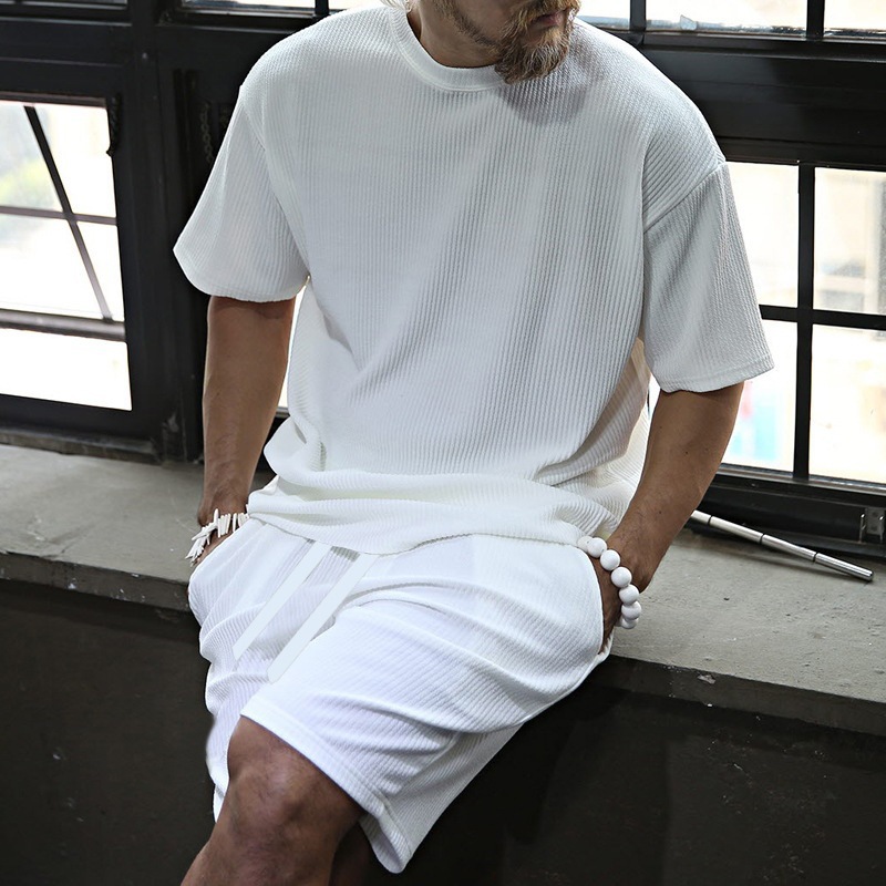 Men's Summer Vertical Stripe Lounge Set, Breathable Short Sleeve Shirt And Shorts Outfit For Vacation & Casual Wear_viptrois.com