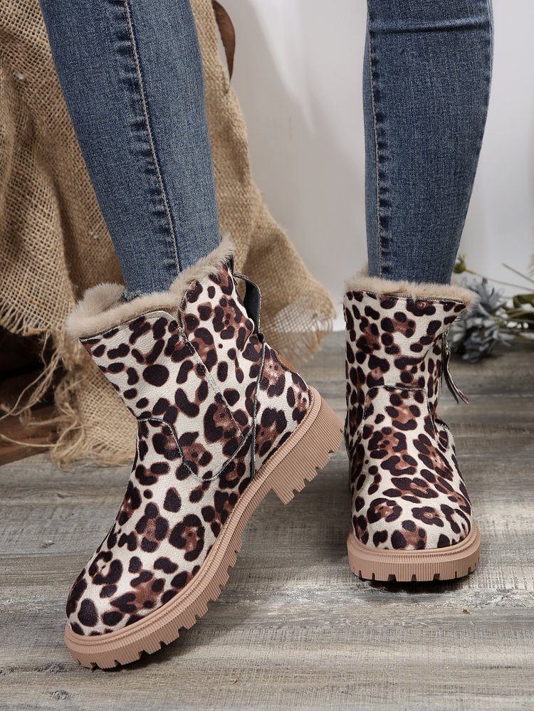 Big size snow boots women's new autumn and winter leopard print tube plus cashmere warm cotton boots_voghion.com