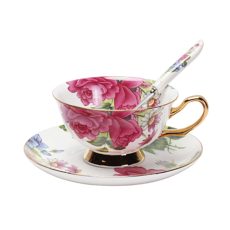 Taza de café china de hueso europeo y platillo traje de gama alta caja de regalo exquisito juego de té de la tarde regalo de novias