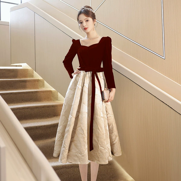 Burgundy long long-sleeve, with sleeve