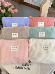 4422 復古燈芯絨化妝包純色手拿包便攜大容量洗漱袋質感內膽包