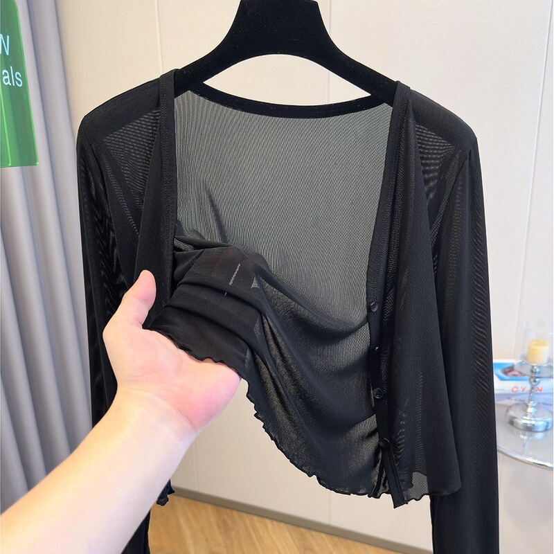 Ice Silk Cool-Touch Sheer Sun-Protective Cardigan for Women, Summer Shawl to Pair with Dresses, Outerwear Cover-Up, Transparent Mesh Top Ice Silk Cool-Touch Sheer Sun-Protective Cardigan for Women, Summer Shawl to Pair with Dresses, Outerwear Cover-Up, Transparent Mesh Top