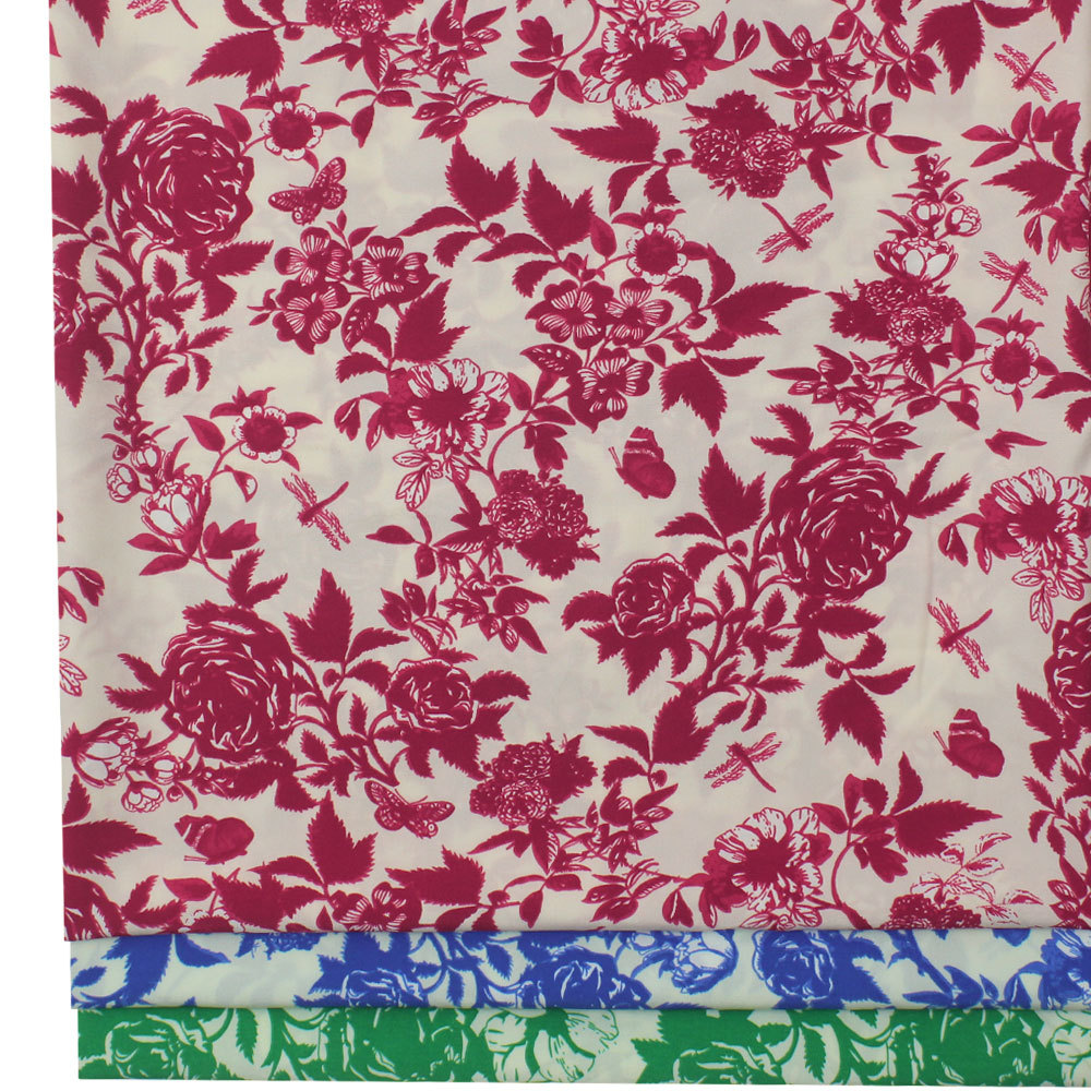 雪纺100D四面弹印花布 涤纶民族玫瑰花印花 衬衫连衣裙吊带衫面料