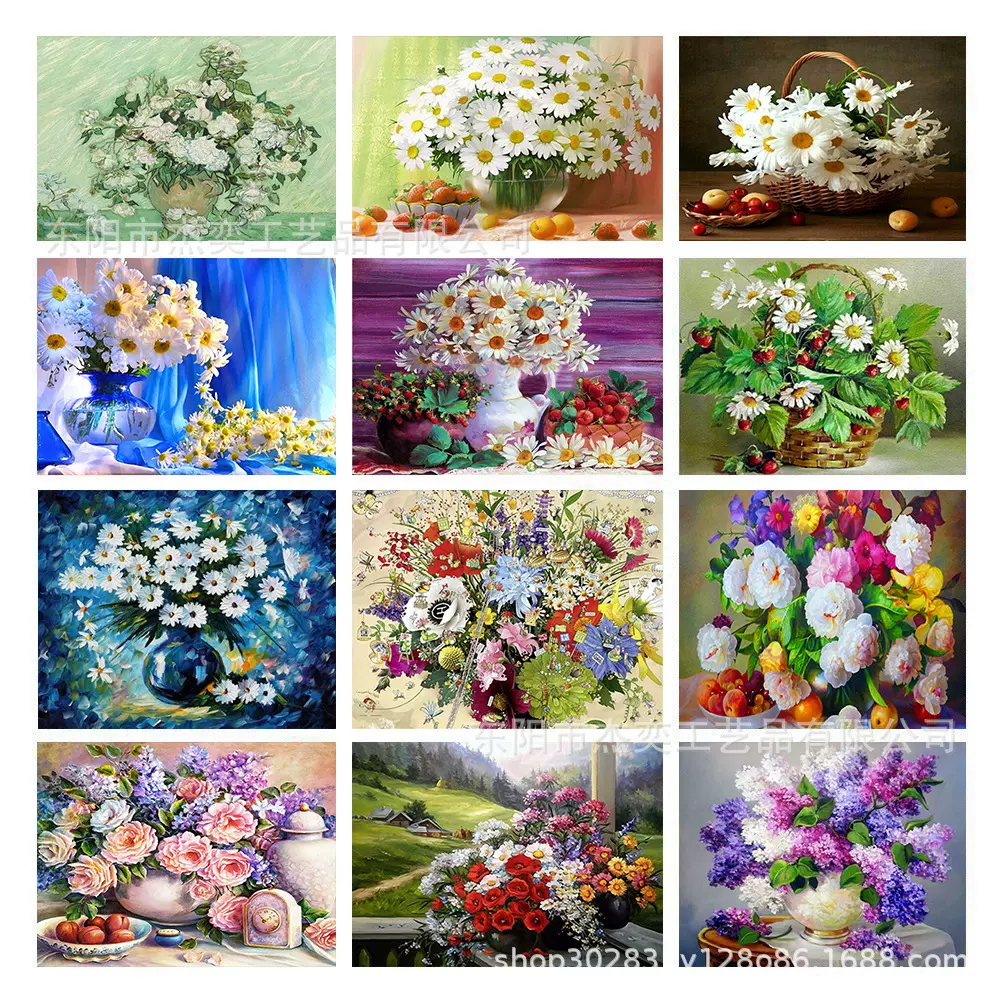 跨境热卖新款鲜花钻石画5d 手工满钻家居客厅装饰画 厂家直销批发