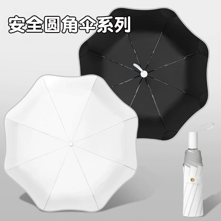 Новый 70% off безопасный закругленный черный пластиковый автоматический зонт с угловыми краями и светоотражающими полосками, зонт от дождя или солнца, увеличенного размера.