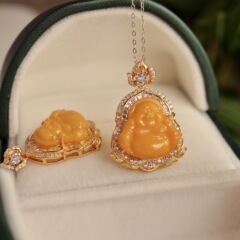 天然古いワックス蜜蝋琥珀弥勒仏ペンダント S925 スターリングシルバーメッキ 18 k ゴールドジュエリーライブ卸売供給