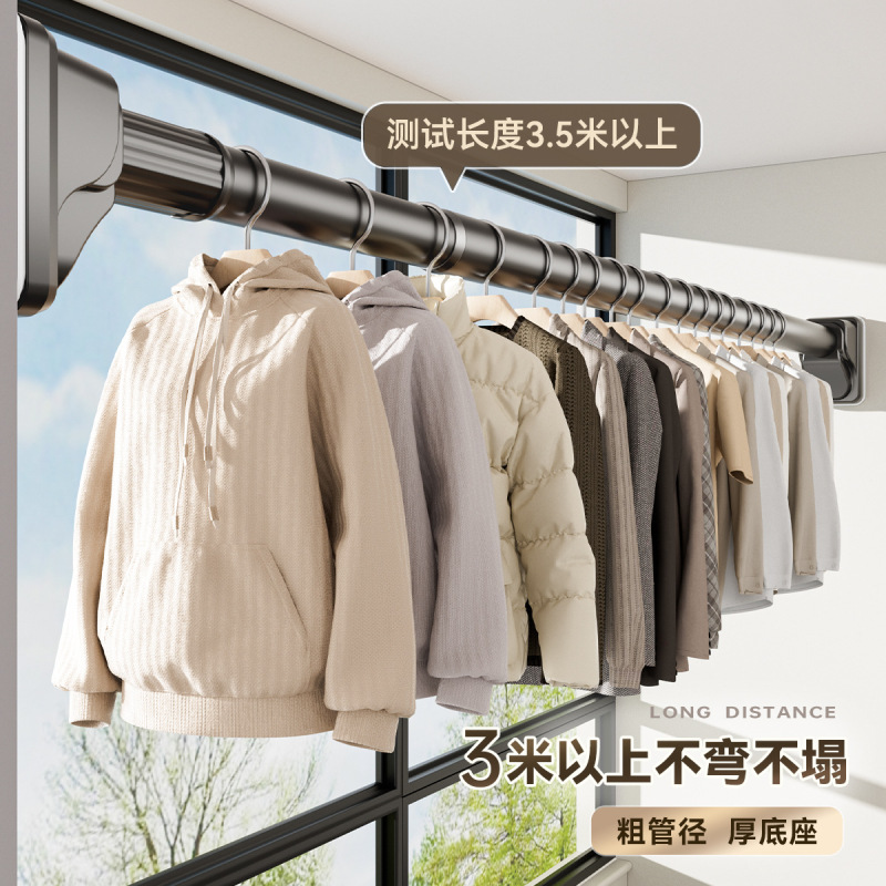 一键拉伸免打孔伸缩晾衣杆可调节不锈钢晾衣杆家用衣柜伸缩杆撑杆|undefined