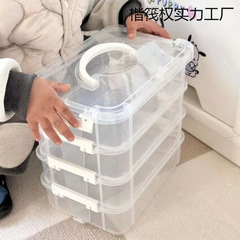 可叠加透明置物桌面手提收纳学生透明整理叠加玩具收纳盒分格杂物
