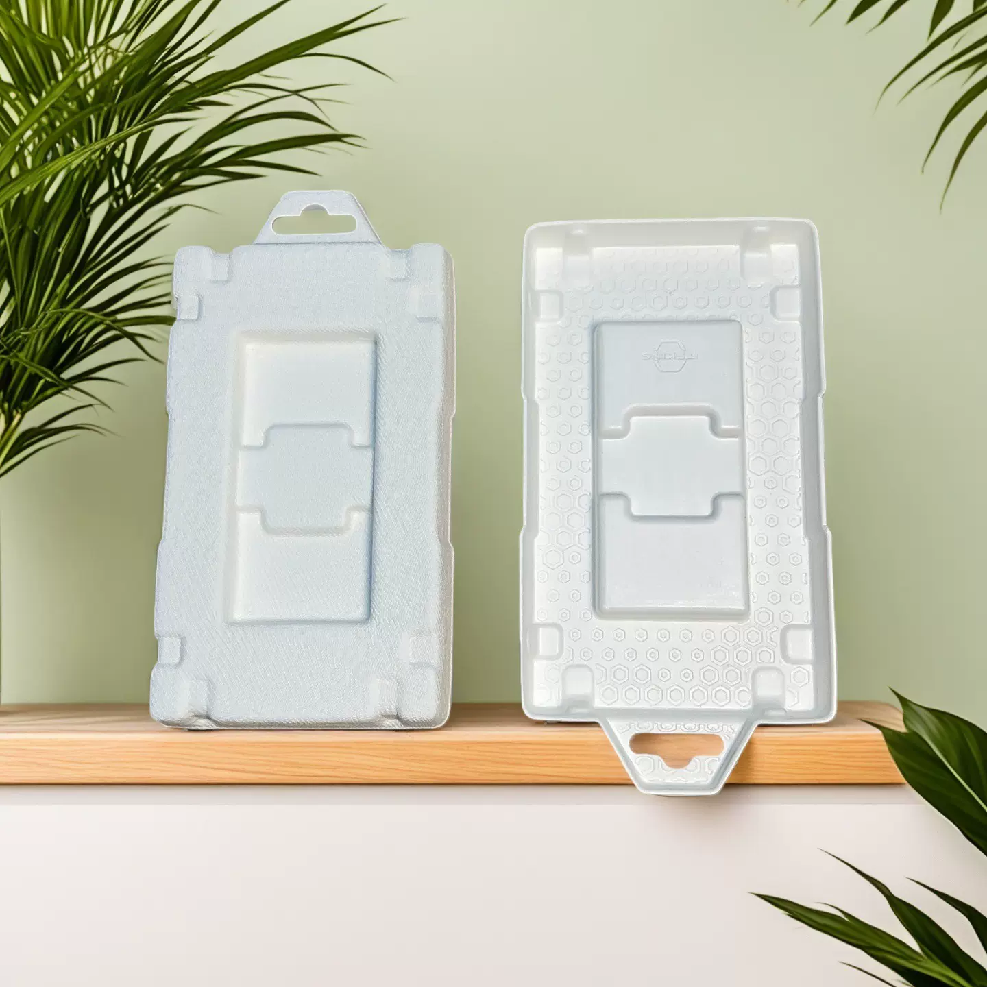 2025新款纸浆模塑 白色防震湿压环保可降解电子产品纸托包装内托