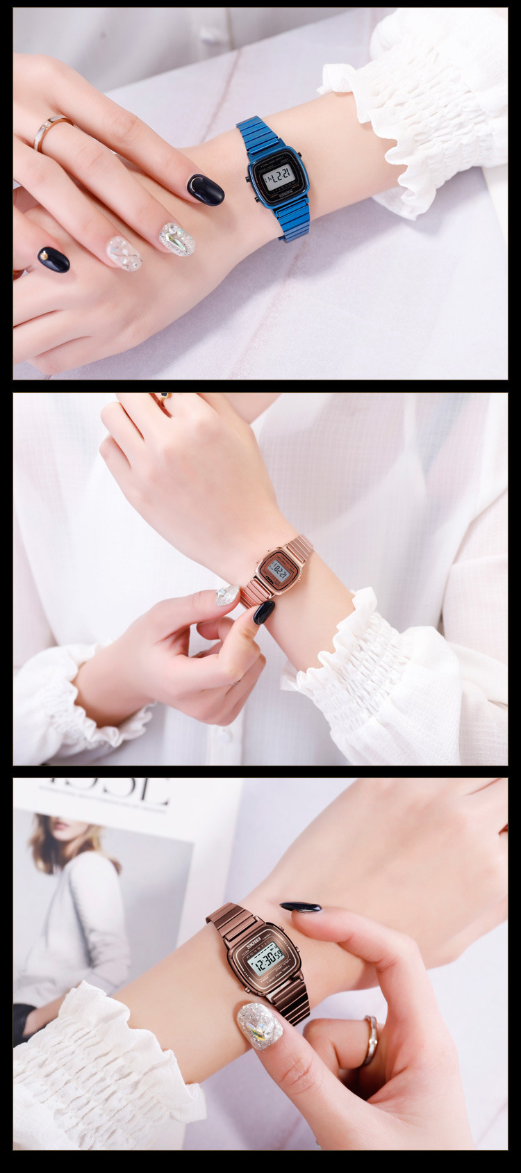 50g Weight Ordinary Glass Mirror Material Stainless Steel Strap Material Watch Classification Number Display Type Square Dial Shape Holiday, Daily Occasion Electronic Movement Solid Color Pattern Unisex Gender Simple Style Style Simple Style Solid Color Electronic Women's Watches