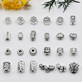 999足银diy配饰招财喜乐隔珠3D硬银转运珠 手工编织手链饰品配件