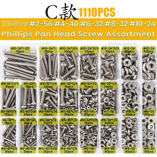 Cross-border screw box with 700PCS/540PCS/304 stainless steel American cross head screw set