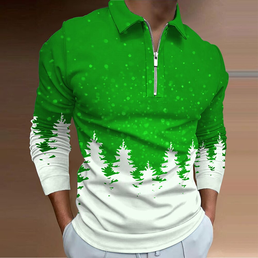 2024 otoño nuevo estilo comercio exterior transfronterizo hombres estampado 3D casual cremallera camisa POLO de manga larga MB14