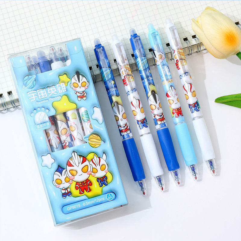 Ultraman empuje borrable recarga 0,5 cristal azul Mo fácil de limpiar caliente borrable estudiante Mo le pluma de gel a base de agua