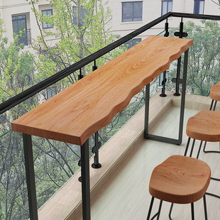Solid Wood Wall-Mounted Bar Table for Home Use, Natural Wood Color Balcony Leisure Table, Bar Counter, Homestay Long Table, High Table and Chair Set