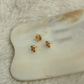 14k包金保色锆石小花朵吊坠 diy手工饰品配件 花苞花蕊清新小挂件