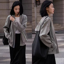 美式BF风！休闲简约宽松慵懒风V领时髦外套廓形卫衣开衫外套女