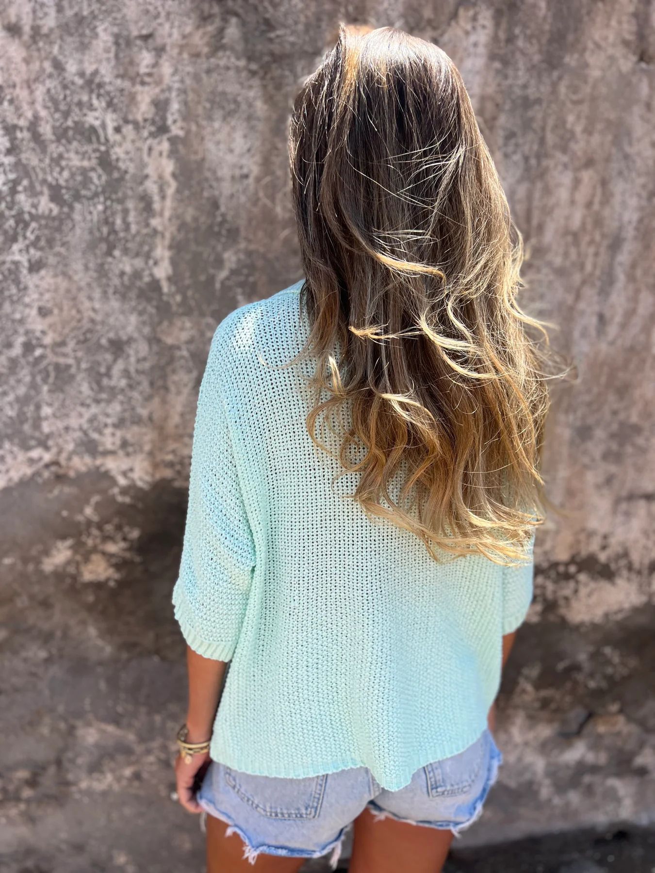 Damen-Sommer-Strickpullover mit Kragen, Dreiviertelärmeln, einfarbig_voghion.com