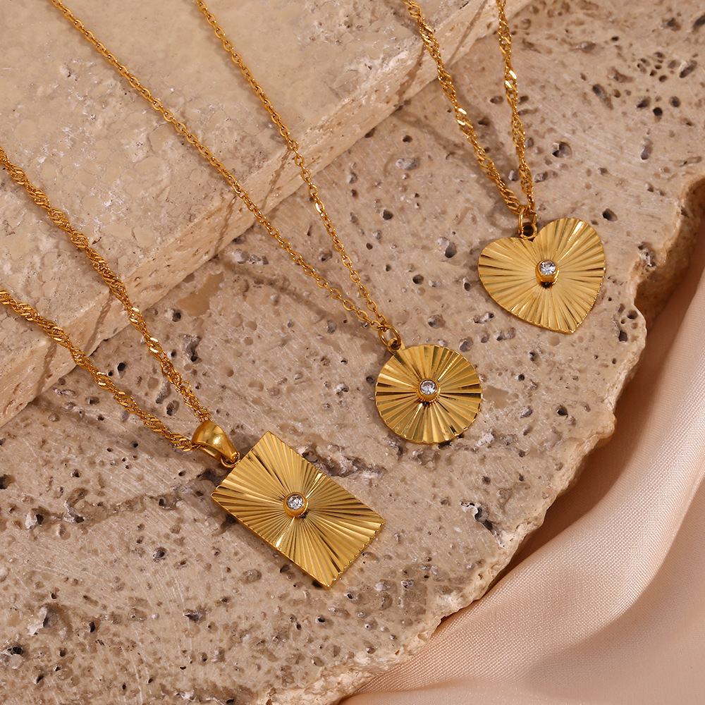 Fashion Geometric Heart Shape Stainless Steel Plating Zircon Pendant Necklace 1 Piece