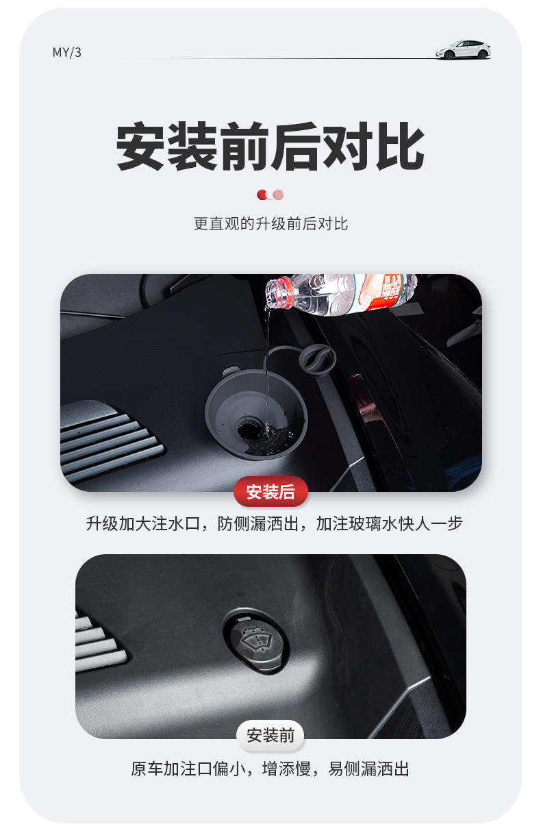 Suitable for Tesla Glass Water Funnel Model 3/Y Filler Funnel Wiper Water Kettle Modification Accessories Wholesale