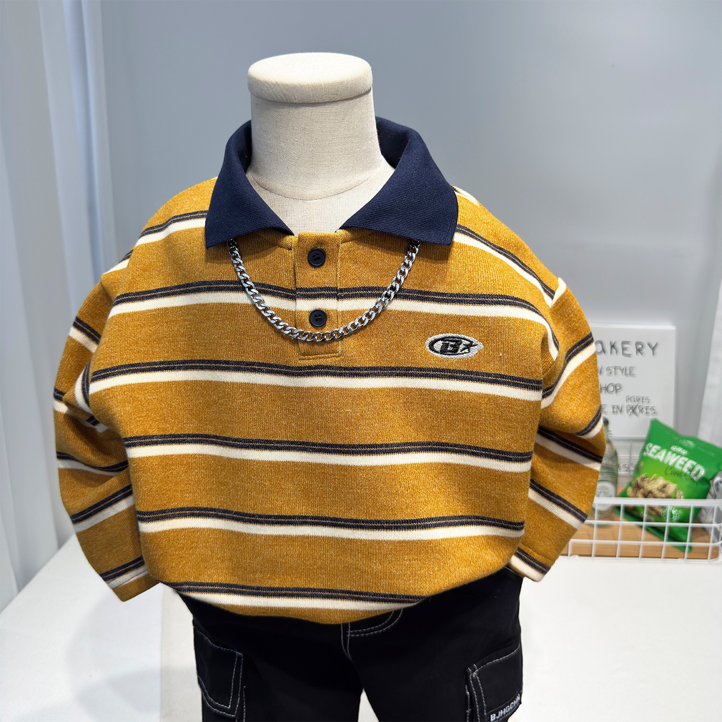 男童秋款条纹POLO衫2026新款宝宝百搭秋装衣服儿童装时尚韩系卫衣
