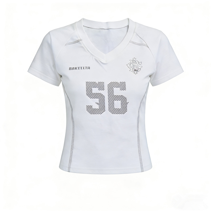 230g ice silk ribbed American hot girl v-neck shoulder short-sleeved t-shirt slim slimming short top ins trend