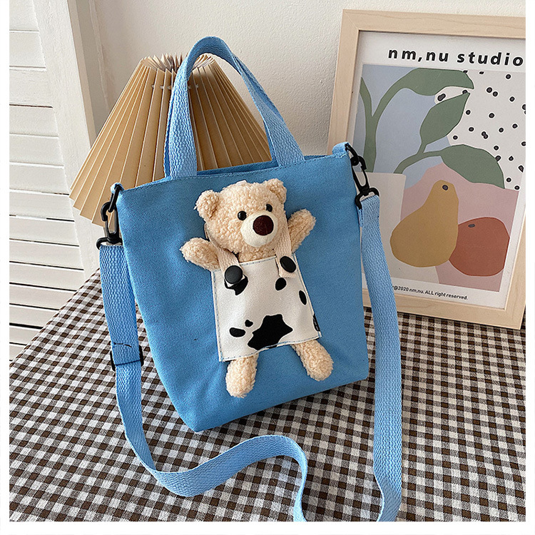 Japanese-style InS-style cute cartoon bear doll, girl student canvas crossbody bag, funny and unique single-shoulder bag undefined