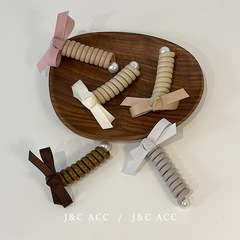 直條電話線發圈新款蝴蝶結馬尾固定神器泡泡球扎發頭繩耐用發繩子