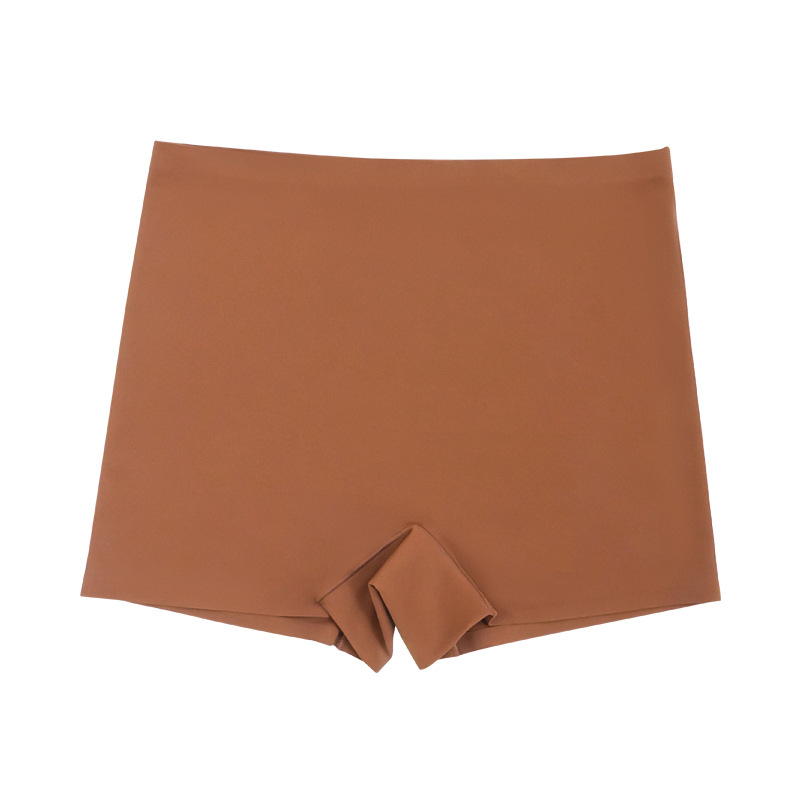 Calzones bóxer de cintura alta para mujer, estilo europeo y americano, ropa interior sin costuras antiexposición, calzones de seguridad de seda helada con control de abdomen dos en uno.