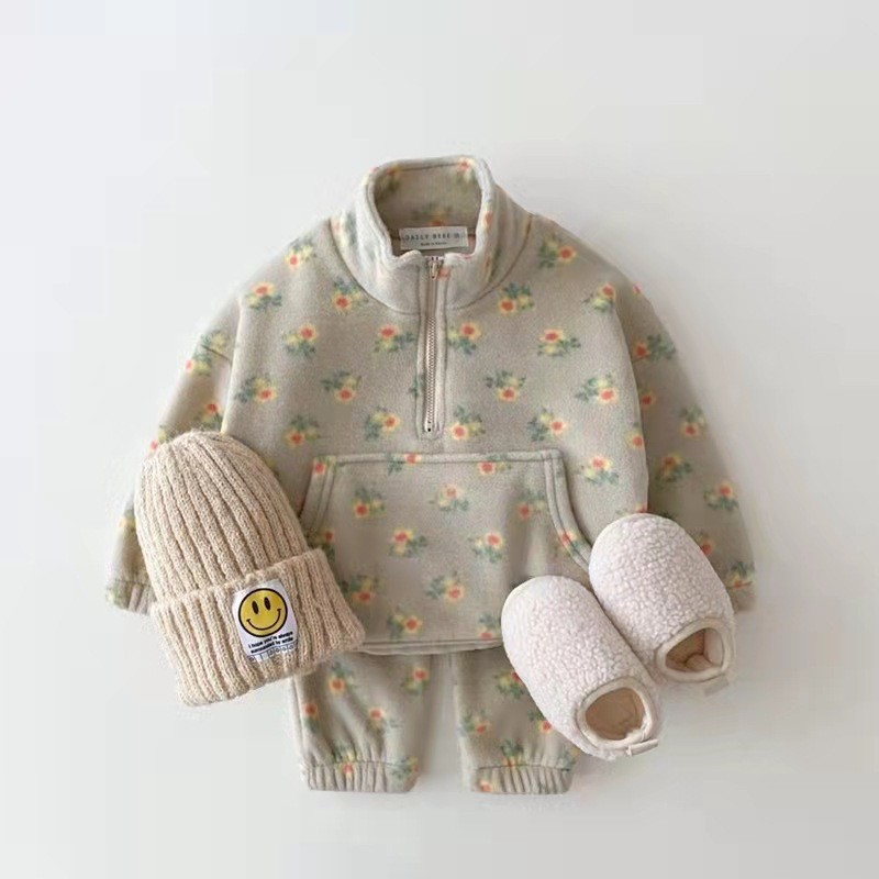 Pants Sets Sets Type Casual Flower Cotton Fleece Girls Clothing Sets