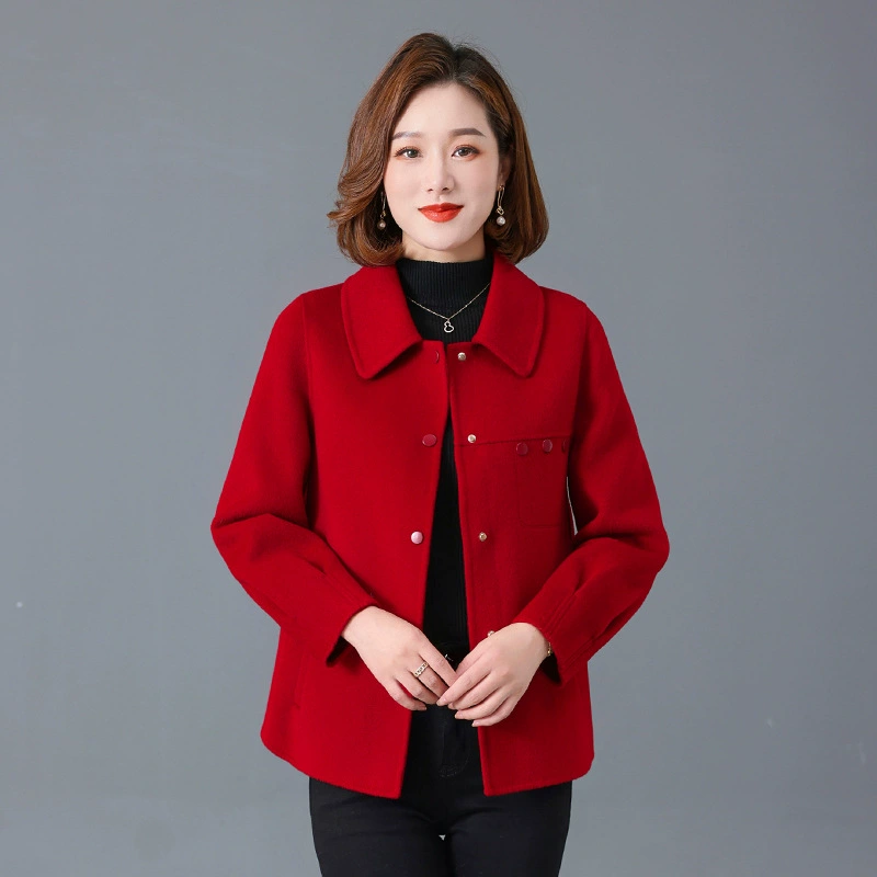 Женское шерстяное пальто среднего и пожилого возраста, новое кашемировое короткое повседневное Свободное пальто с лацканами, Двусторонняя одежда для мам Nimbus