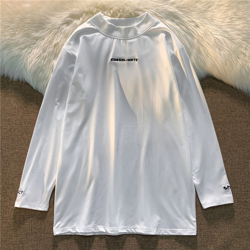 Half High School Style Men's Sweatshirt Spring Korean Version Loose Casual Long Sleeve T-Shirt Trendy Versatile Base Shirt