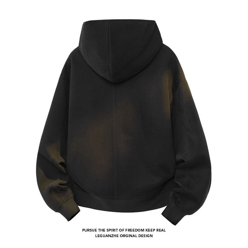 400G Heavy-duty Double-zipper Hooded Sweatshirt For Men, Autumn Trendy American Style Cleanfit Gray Loose-fitting Jacket_voghion.com