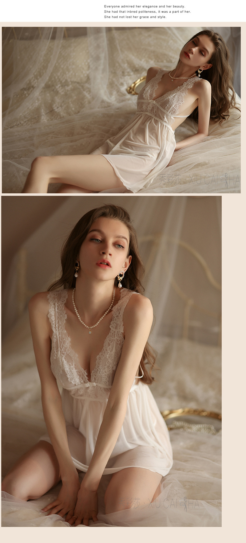 Wine-Red Lace Mesh Babydoll Nightgown with Short Skirt Design, See-Through Wholesale Lingerie — detail image 17