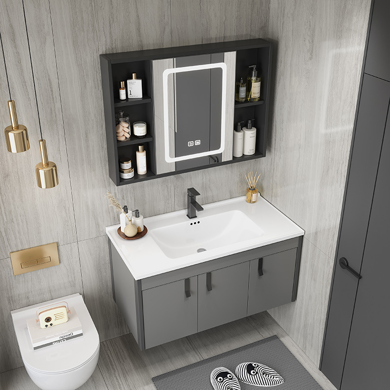 Panal gabinete de baño de aluminio de cerámica cuenca integrada espacio de baño de aluminio lavabo gabinete lavabo combinación