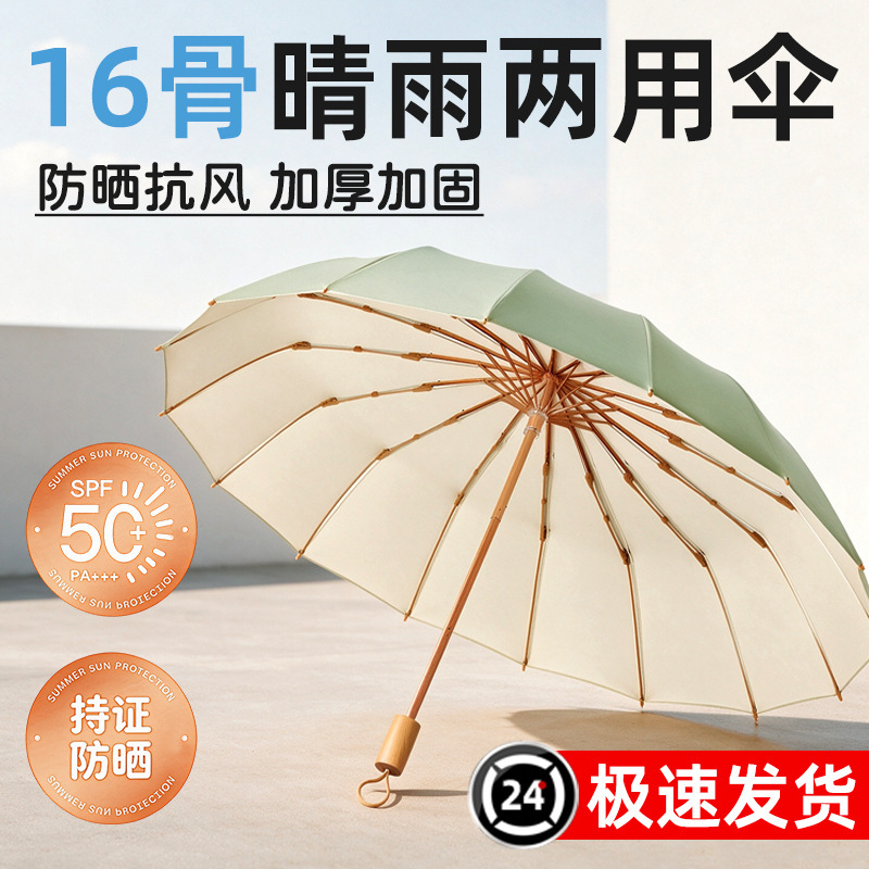 Manual large folding umbrella for both rain and sun, thickened and enlarged for women, wind-resistant, sun-protective, with colored coating, wholesale