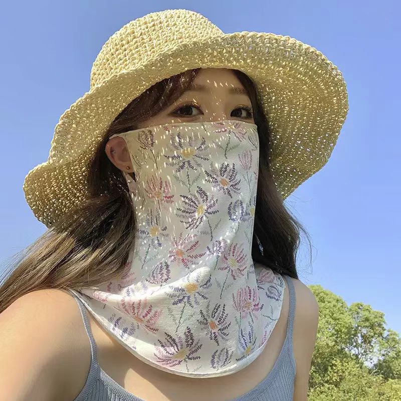 Full Face Thin Ice Silk Sunscreen Mask, Anti-Uv Neck Protection, Breathable Outdoor Cycling and Driving Sunshade Veil Mask