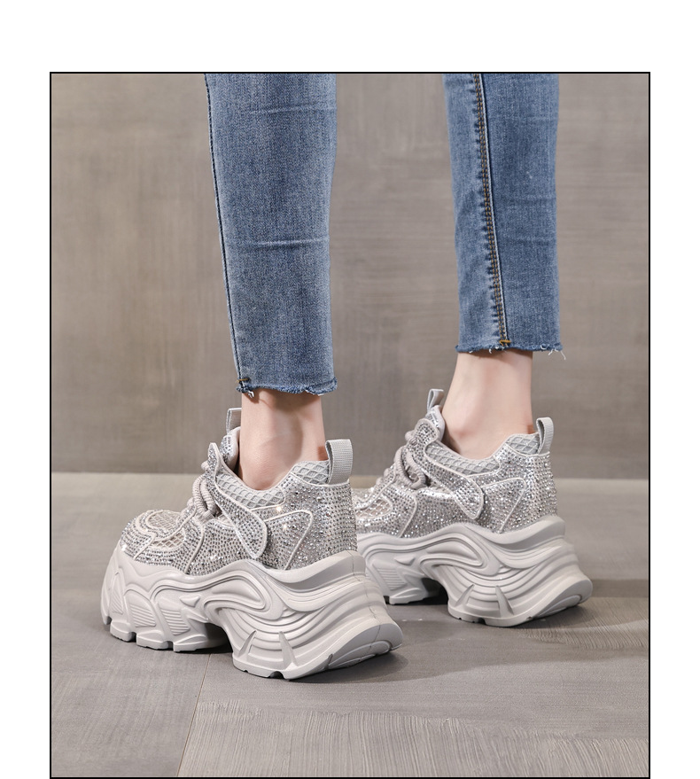 Giày sneaker nữ chunky đế dày đính đá rhinestone phong cách thể thao — màu trắng chi tiết 13