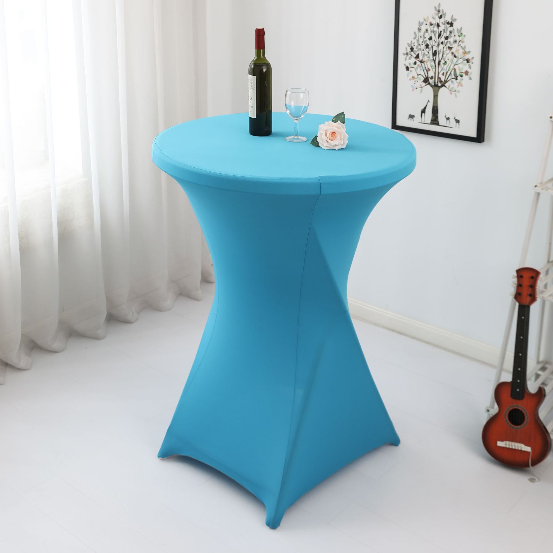 Amazon sólido barra mesa de comedor cubierta de mesa de banquete cóctel cubierta de mesa redonda tela de mesa elástica tabla de pies altos