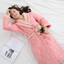 冬天睡袍女加厚加长款珊瑚绒夹棉法兰绒冬装加绒浴袍式情侣睡衣男
