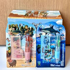 山海经四色圆珠笔尺子挂件创意挂件防丢按动彩色油笔学生文具套装