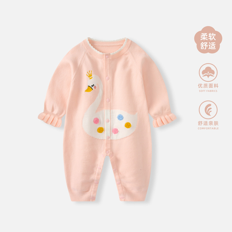 婴儿连体衣秋装衣服2025新款女宝宝满月百天针织哈衣秋冬外出爬服|undefined