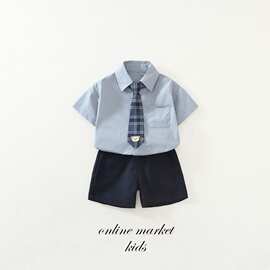 童装男童西装套装夏季学院新款短袖衬衫礼服儿童两件套帅气潮