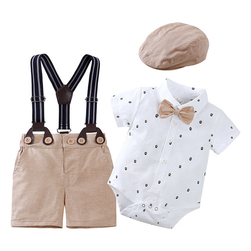 Cross-border new summer styles, baby boy gentleman's dress, printed romper, infant triangle hoodie, dropshipping