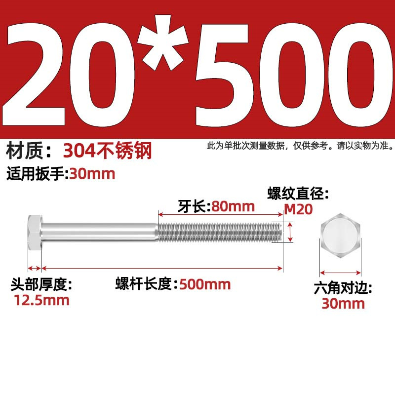 Болт шестигранный Tianzhuo Hardware M20x500 частичная резьба
